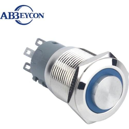 19mm High Round Metal Top 1NO1NC Momentary 12V Angel Eye Ring Led Illuminated Waterproof Brass Pin Terminal Push Button Switch