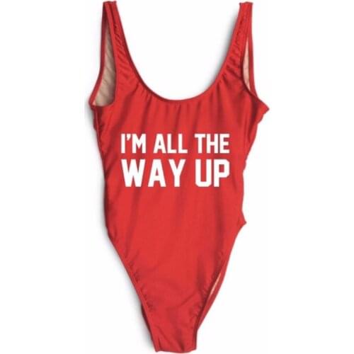 I'M ALL THE WAY UP Bodysuit Women Sexy Backless Jumpsuits Rompers Beachwear Bathing Suit One Piece high cut Swimwear