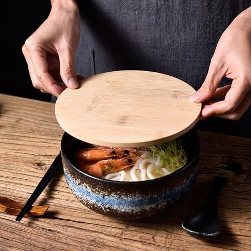Japanese Noodle Ramen Bowl Salad Bowl Salad Bowl Soup Bowl with Lid Spoon