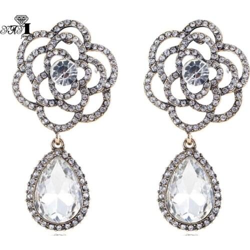 YaYi Jewelry New White Glass Rhinestone Dangle Crystal Earring Womens Fashion Ancient Gold Pearl Color Gem Earrings Gift
