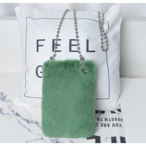 2020 Korean Whole Mink Fur Cell Phone Bag Women Lovely Mini Handbag Real Leopard Singer-shoulder Bags Beaded Chain Card Holders