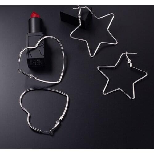 Geometric Heart Love Square triangle Hoop Earring Ear Ring For Women Steel color Girl Trendy Metal Earring Charm Jewelry Dia 5cm