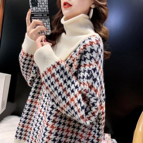 Women Sweaters Pullover Plaid 2020 Autumn Winter Tops Korean Slim Women Pullover Knitted Sweater Jumper Soft Warm Pull Femme
