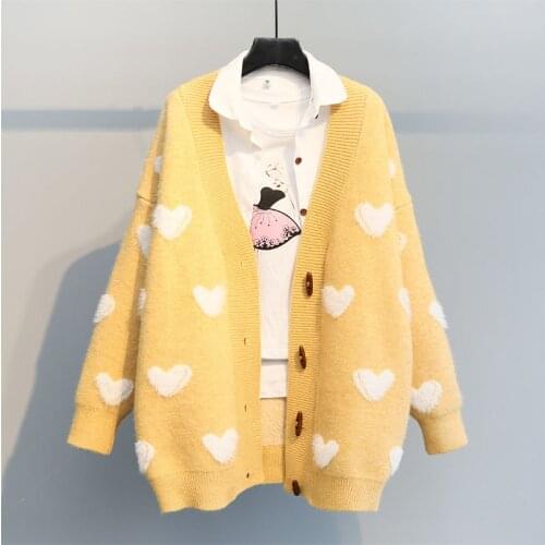 Heart Pattern Harajuku Cardigan Women Clothes 2020 Autumn Winter Streetwear Jacket Pull Femme Hiver Christmas Sweater Cardigan