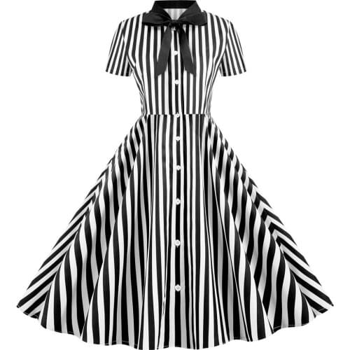 Short Sleeve Striped Dress Summer Plus Size Vintage Dresses Women Casual A-line Midi Party Dress Vestidos QY0869
