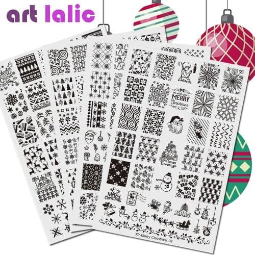 1Pc Christmas Rectangle Nail Stamping Template Flower Snowflake Geometry Love Nail Art Stamping Plate Image For Nail Stamping