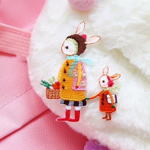 1 Piece Embroidered Mother Rabbit Patches DIY Applique Cute Jeans Jacket Iron on Sew on Patches for Clothes Art Decoration