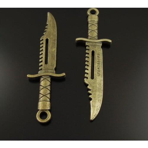 12PCS Hot Sale Cute Antique Bronze Alloy Dagger Charms Necklace Pendant 58x16mm