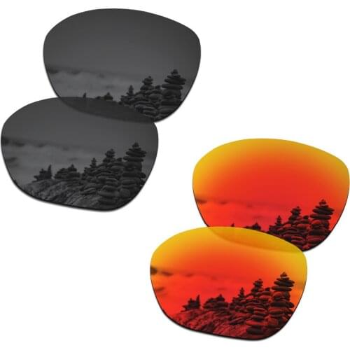 SmartVLT 2 Pairs Polarized Sunglasses Replacement Lenses for Oakley Overtime Stealth Black and Fire Red
