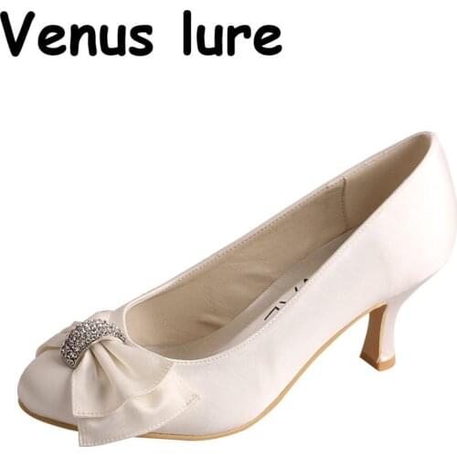 23 Colors Close Toe Bridal Shoe off white Chinese Satin Wedding Shoes 6.5CM Heel