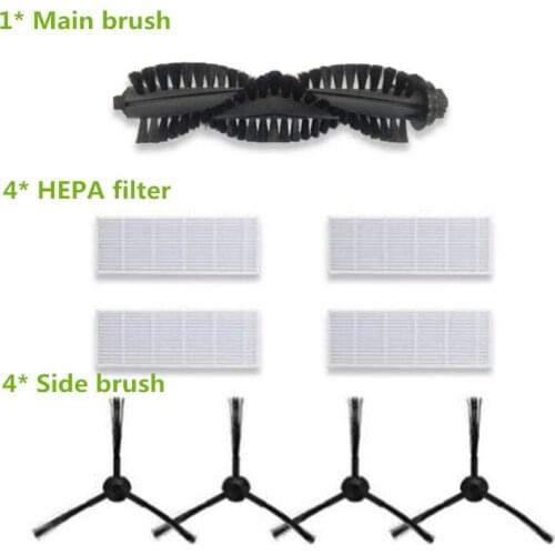 4* Robotic Dust HEPA Filter + 4*Side Brush + 1*Main Brush for ILIFE A8 A4s Robot Vacuum Cleaner Accessories Parts