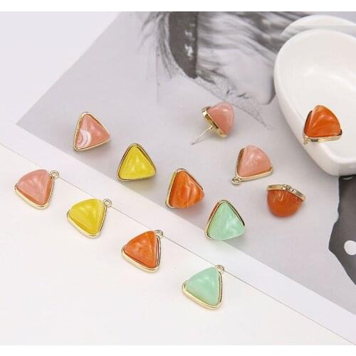 6pcs Korean Fashion Geometric Alloy Drop Oil Trianglependant Colored Stud Earrings Material Diy Handmade Jewelry Accessories