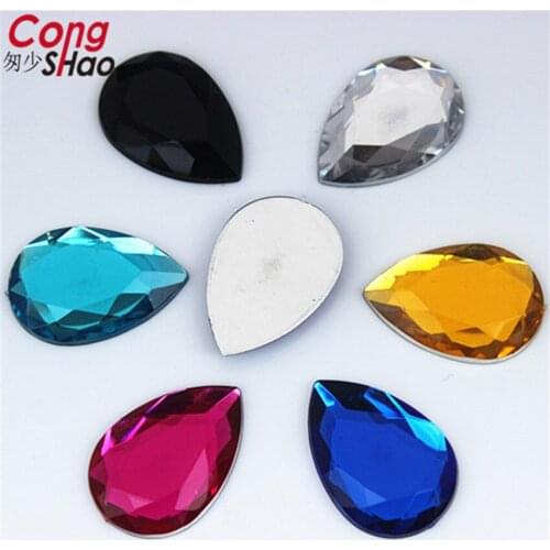 Cong Shao 18*25mm 80PCS Drop Shape Acrylic Rhinestone Applique Flatback Stones And Crystals DIY Wedding Dress Button CS126