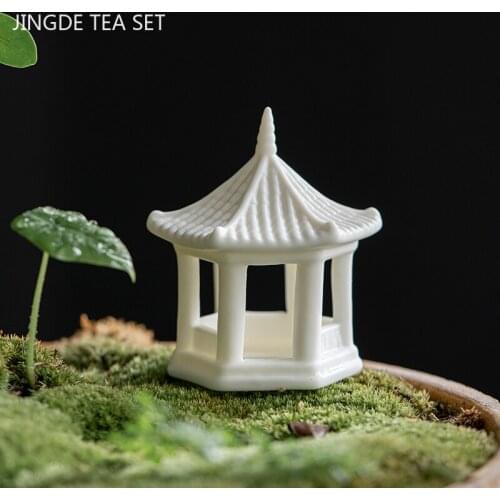 Boutique Ceramics Tea Pets Ornament Handmade White Porcelain PavilionTea Ceremony Decoration Home Flower Pot Decor Crafts