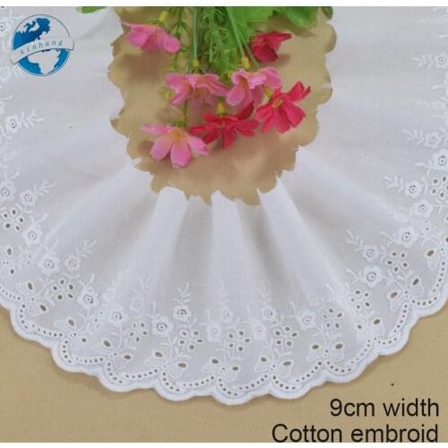 Flower Pattern 9cm Width Cotton Embroidery Lace White Sewing Ribbon Fabric DIY Garment Wedding Accessories Guipure Trim #4244