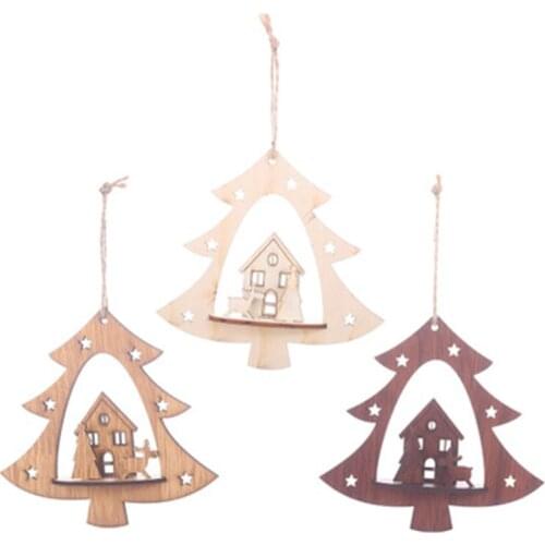 DIY wooden romantic House elk Hollow tree pendant christmas tree decorations for home gift happy new year 2020