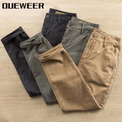 DUEWEER Casual Pants Mens Loose Washed Distressed Straight-Leg Overalls Cargo Full Length Khaki Pants Japanese Streetwear