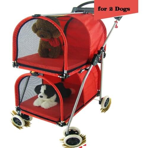 Double layer pet stroller cat dog ger stollers for two dogs within 10KG pink blue red