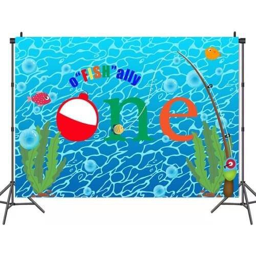 One Year Old Birthday Party Photo Backdrops Background Decorations Cartoon Fishing Rod Seaweed Portrait Photography Props