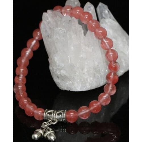 Hot sale fashion ethnic style pink watermelon quartz crystal bracelet round 6mm beads jewelry 7.5inch B2114