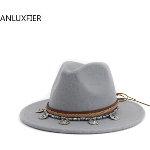 H7564 Women Classic Woolen Fedoras Hat Simple Fashion Flat Brim Jazz Cap Lady Church Party Travel Outdoor Casual Wool Felt Hats