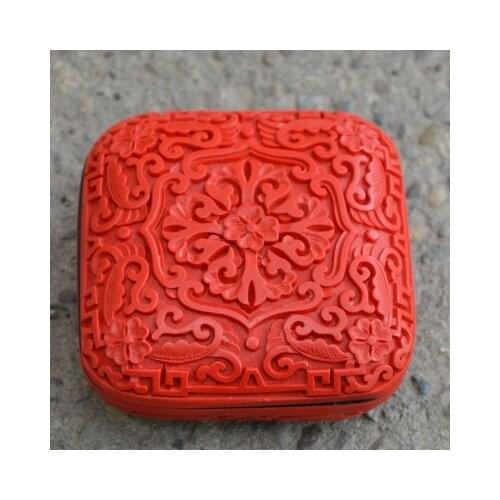 Exquisite Square Chinese Traditional Technology Red Lacquerware Beautiful Flower Designs Auspicious Jewelry Box
