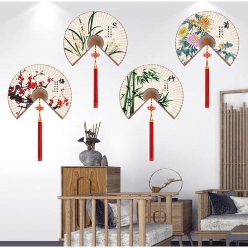 Chinese Fans Wall Stickers DIY Flowers Bamboos Mural Decals for Living Room Bedroom Home Decoration Accessories