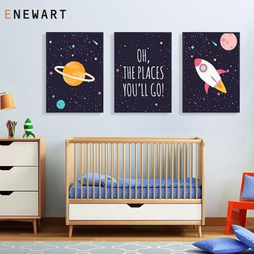 Space Rocket Canvas Painting Wall Art Kid Bedroom Prints and Posters for Baby Boys Nursery Bedroom Decorative Picture Home Decor