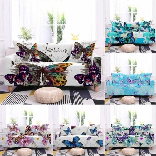 Beautiful Butterfly Flower Elastic Sofa Cover for Living Room Sectional Sofa Slipcover Stretch Couch Cover Loveseat Home Decor