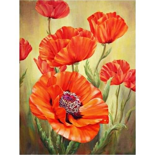 Poppy Flowers DIY 11CT Cross Stitch Embroidery Kits Needlework Craft Set Cotton Thread Printed Canvas Home Decoration Room