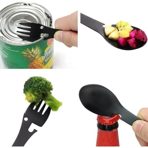 5 in 1 Multi-functional Knife Outdoor Tool Stainless Steel Camping Travel Survival Practical Fork Knife Spoon Bottle Can Opener