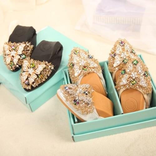 Fashion Ladies Flats Shoes Women Spring Summer Foldable Ballet Flats Pointed Toe Rhinestone Slip On Loafers Casual Shoes Woman