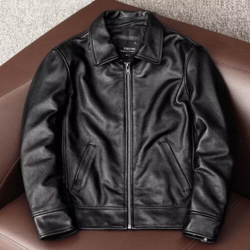 Men 2021 Autumn New Fashion Short Genuine Leather Coats Mens Real Cow Leather Jackets Male Plus Size Slim Casual Outwear O14