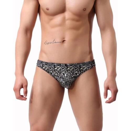 Mens Low-rise Underwear Wild Leopard Printing Sexy Briefs Bulge Bikini