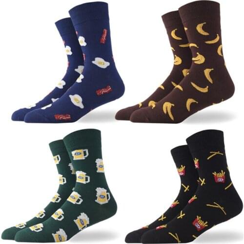 Funny Breakfast Beer Chip Bacon Banana Fried Eggs Combed Cotton Socks Mens Fun Cute Food Cartoon Crew Socks For Men Women