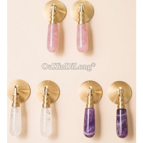 New 10PCS European Brass + Natural Crystal Furniture Handles Drawer Pulls Cupboard Wardrobe Wine TV Cabinet Pulls Handles&Knobs