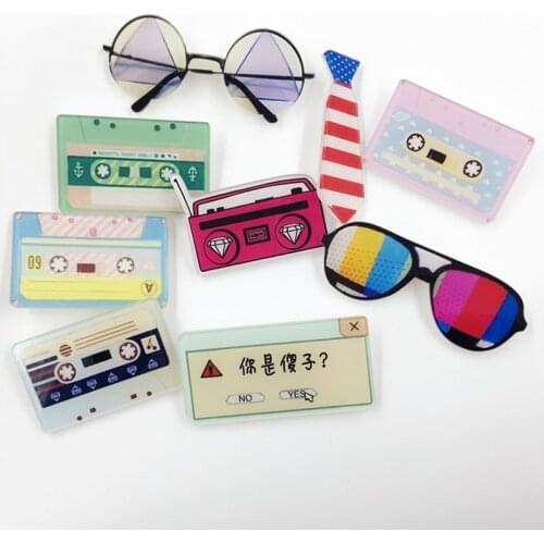 New Arrival 1Pcs Multi Shapes Acrylic Radio Glasses Badges 3D Pin On Brooch Decoration Badge For Clothes/Shoes/Bags