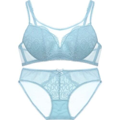 Sexy Mesh Patchwork Thin Lined Hollow Out Lace Wireless Bra Transparent Panties Set Underwear Women Lingerie Summer 2020 New