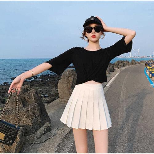 Pleated Sexy Women Short Skirt 2021 Summer High Waist Solid Color Elegant Fashion Korea Preppy Style Mini Skirts Female