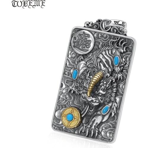 100% 925 Silver Fengshui Wealth Pixiu Pendant 925 Sterling Powerful Pixiu Pendant Good Luck Beast Necklace Pendant Man Jewelry