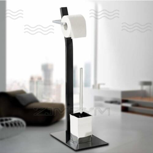 Standing Movable Toilet Brush Brush Barrel &Toilet Paper Holder Integrated Non-punch Galvanized Flat Tube Rust-proof Waterproof