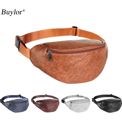 Buylor Waist Bag Bumbags Fashion Fanny Packs Men Leather Hip Bum Bag Women Casual Waterproof Chest Bag for Outdoor Sports