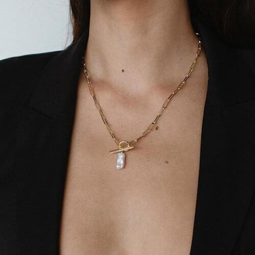 Fashion Stainless Steel Durable Chain Neckalce Valcume Gold Color 1 Year Color Staying Real Freshwater Pearl Stunning Necklace