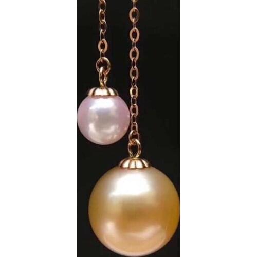 D209 fine Jewelry Pure 18 K Gold Natural Fresh Wate White and Golden Pearls 7-10mm Drop Earrings for Women Fine Pearl Earrings