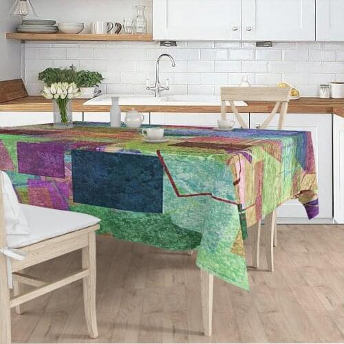 Tablecloth Living Room Kitchen colorful geometric shape patterned micro fabric cover runner pattern Free Shipping