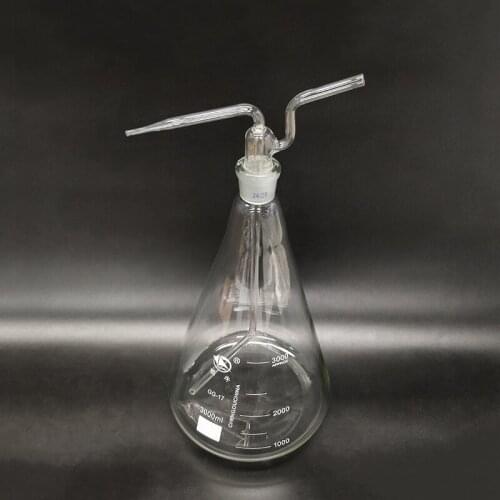 Triangle gas washing bottle ,3000ml,Conical Ground mouth flat flush flask,Gas wash bottle with tick ​​mark,Shisha hookah