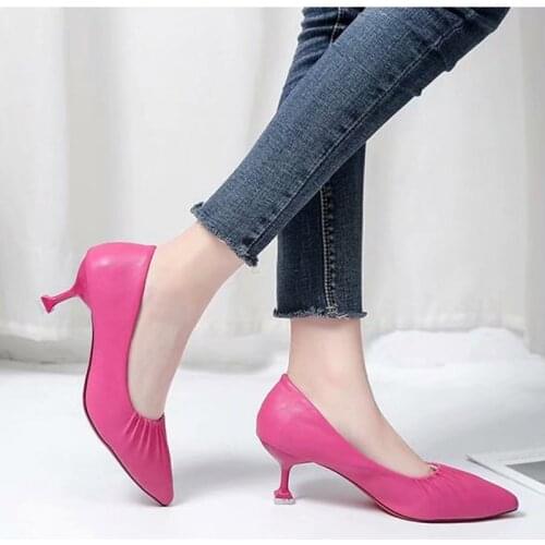 High Heels Dress Shoes Basic Pumps Woman Ol Work Shoes Female basic Slip on Thin heels Pointed toe Shoes Boat shoes 76L97