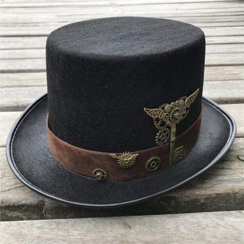 Unisex Men Women Handmade Steampunk Top Hat Stage Magic Performance Hat Cosplay Hat Bowler Hat Size 57CM
