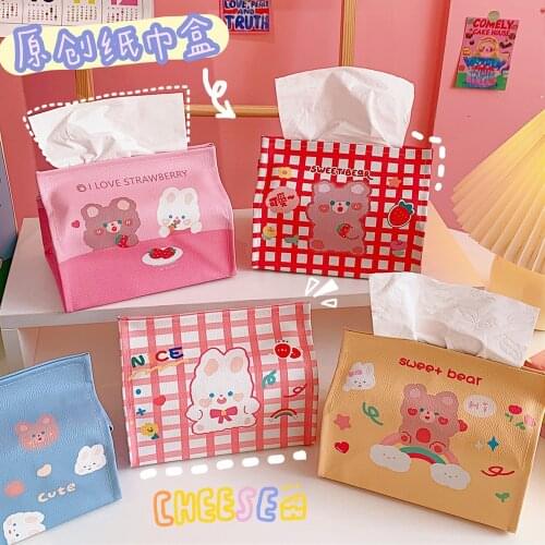 Version web celebrity cute cartoon bear tissue box girl heart PU desktop tissue box for students dormitory