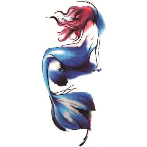 Water Transfer Tattoo blue and red Mermaid tattoo body art Waterproof Temporary fake Tattoo for man woman kid 10.5*6cm